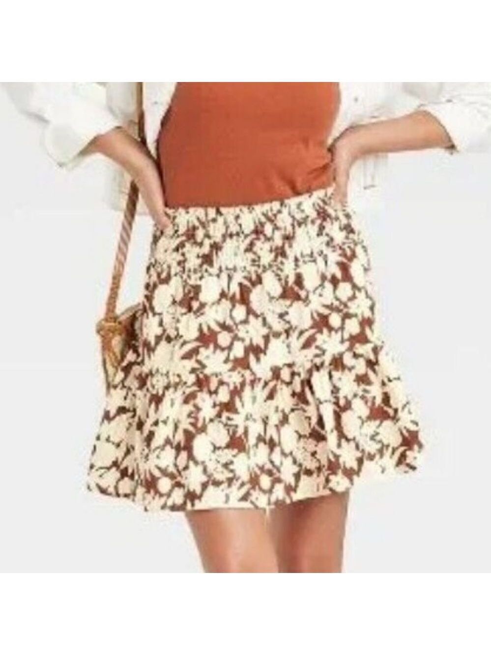NWT WomenUniversal Thread Brown Floral Tiered Side Pockets Mini Skirt Si…